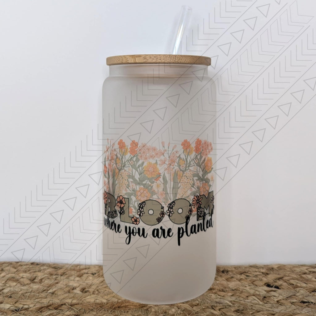 Bloom Glass Can (boho floral) glass can
