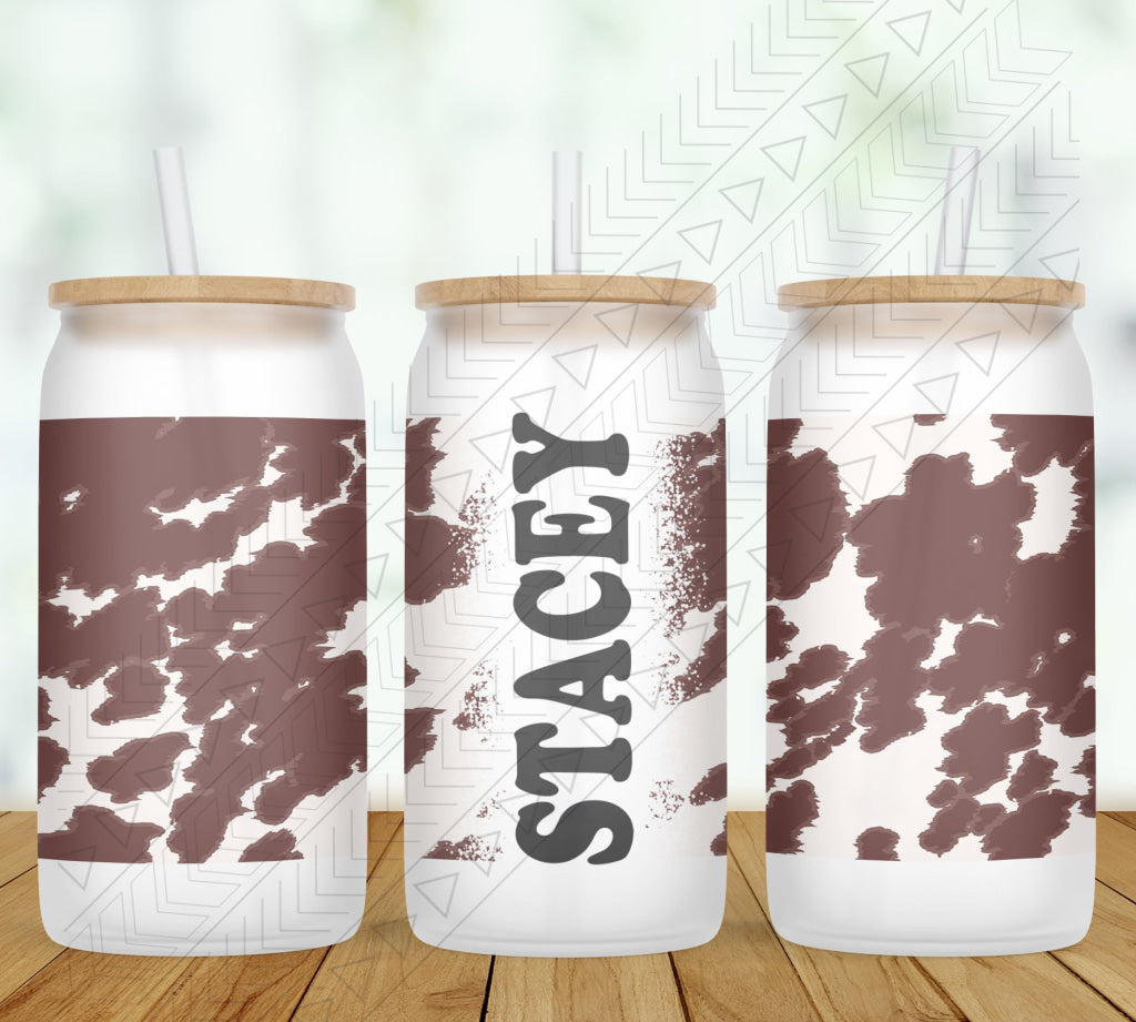 Cow Hide Personalized Glass Can