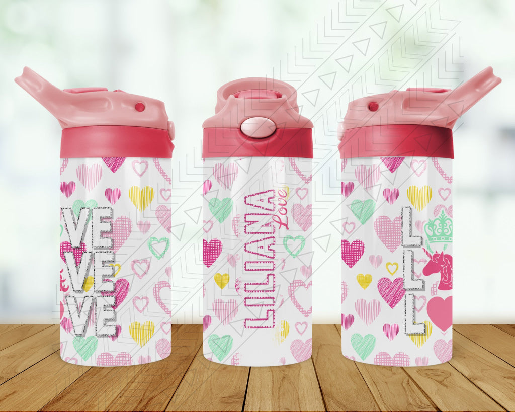 Love Unicorn With Name Kids Bottle