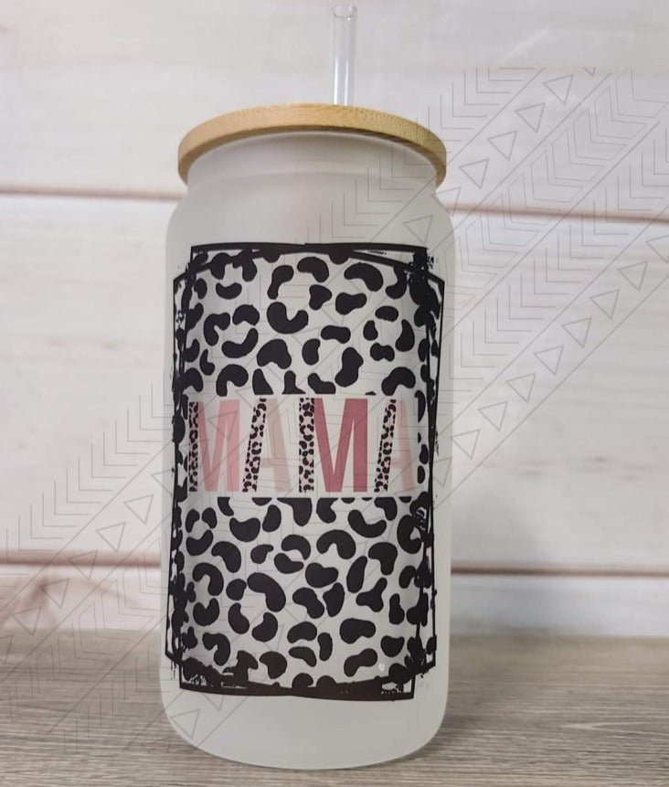 Mama Leopard Print Glass Can