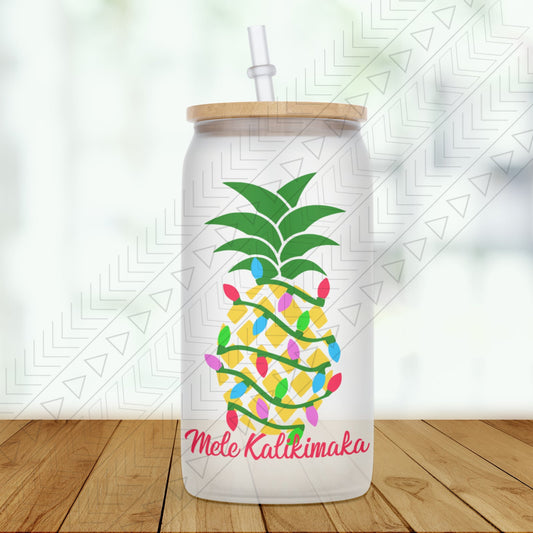 Mele Kalikimaka Holiday Pineapple Glass Can