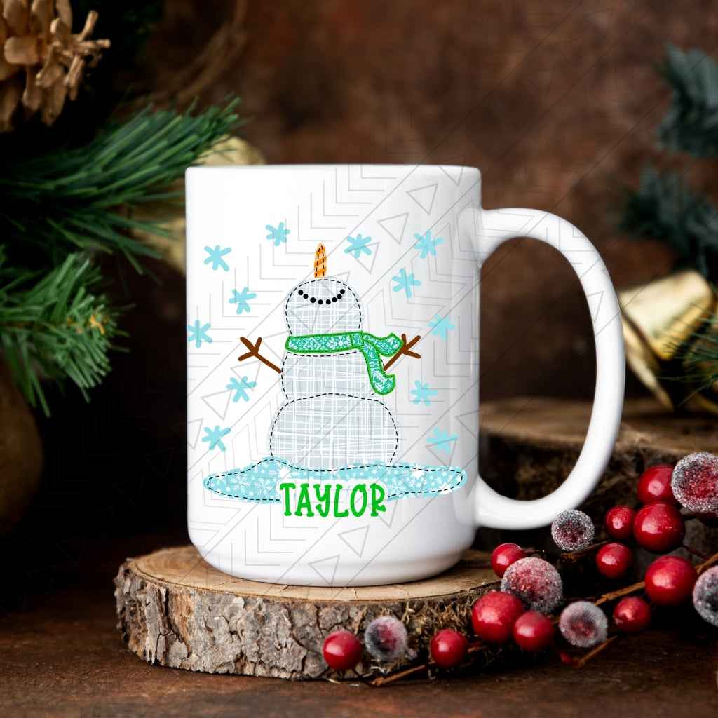 Snow Man Personalized Ceramic Mug 15Oz / Green Mug