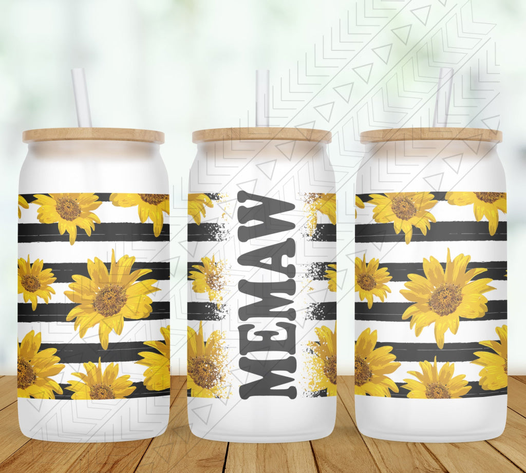 Sunflower Stripe Personalized Glass Can